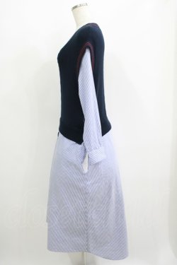 画像2: Jane Marple Dans Le Salon / Tilden vest and stripe trompe-l'oeil dress  ネイビー×ブルー H-25-06-04-001-JM-OP-KB-ZH