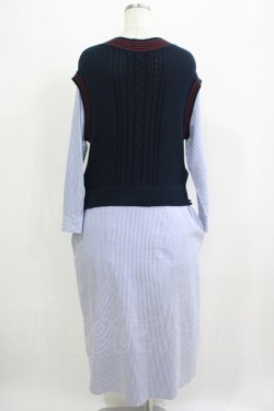 画像3: Jane Marple Dans Le Salon / Tilden vest and stripe trompe-l'oeil dress  ネイビー×ブルー H-25-06-04-001-JM-OP-KB-ZH