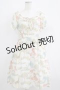Jane Marple / Zooプリントのシャーリングワンピース  オフホワイト H-25-06-04-008-JM-OP-KB-ZH
