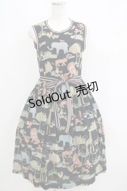 画像1: Jane Marple / Zooプリントのジャンパースカート  ブラック H-25-06-04-009-JM-OP-KB-ZH