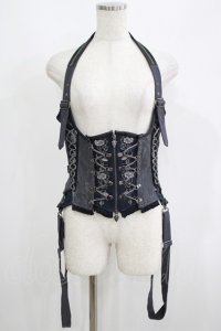 OZZ ANGELO / 薔薇刺繍コルセットビスチェ  グレー H-25-06-04-020-OO-TO-KB-ZH