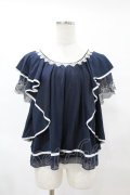 axes femme / シェル刺繍フレア袖プルオーバー M ネイビー H-25-06-05-1057-AX-TO-NS-ZH