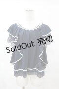 axes femme / シェル刺繍フレア袖プルオーバー M ネイビー H-25-06-05-1057-AX-TO-NS-ZH