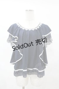 axes femme / シェル刺繍フレア袖プルオーバー M ネイビー H-25-06-05-1057-AX-TO-NS-ZH