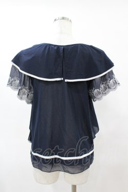 画像2: axes femme / シェル刺繍フレア袖プルオーバー M ネイビー H-25-06-05-1057-AX-TO-NS-ZH