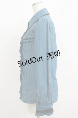 画像2: axes femme / ストライプフリルブラウス L ブルーグリーン H-25-06-05-054-AX-BL-NS-ZH