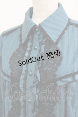 画像4: axes femme / ストライプフリルブラウス L ブルーグリーン H-25-06-05-054-AX-BL-NS-ZH