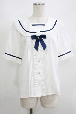 画像1: Amavel / Dreaming Ribbonフリルセーラーブラウス Free オフ/ネイビー H-25-06-05-056-CA-BL-NS-ZH