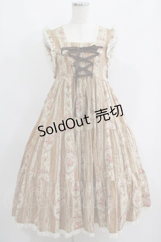 画像1: metamorphose / アンティークブーケジャンパースカート Free ブラウン H-25-06-05-012-ME-OP-NS-ZH (1)