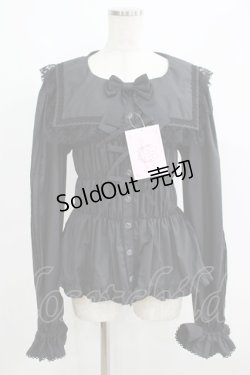 画像1: metamorphose / 【プラスサイズ】スクエアセーラーカラーシャーリングブラウス プラスサイズ ブラック H-25-06-06-042-ME-BL-NS-ZH