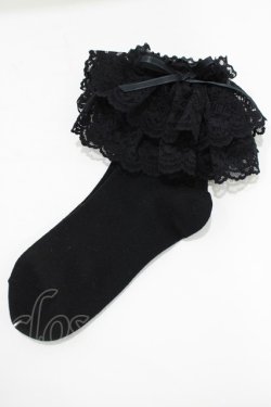 画像1: metamorphose / ラッセルレースクルーソックス  ブラック H-25-06-06-055-ME-ZA-NS-ZH