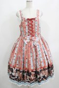 metamorphose / 【プラスサイズ】Happy Sewing Time フリルジャンパースカート+ヘッドドレスセット プラスサイズ サックス/赤 H-25-06-06-015-ME-OP-NS-ZH