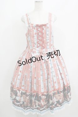 画像1: metamorphose / 【プラスサイズ】Happy Sewing Time フリルジャンパースカート+ヘッドドレスセット プラスサイズ サックス/赤 H-25-06-06-015-ME-OP-NS-ZH