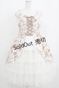 画像1: metamorphose / 【プラスサイズ】ゴブラン風くまちゃんレースアップフリルジャンパースカート プラスサイズ オフ白 H-25-06-06-016-ME-OP-NS-ZH