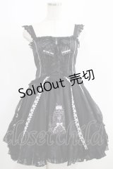 FRILL / 鳥かご刺繍ストライプ切替ジャンパースカート  黒 H-25-06-07-001-HN-OP-KB-ZH