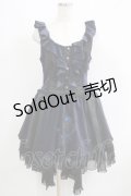 FRILL / 鳥かご刺繍フリルジャンパースカート  ネイビー×ブラック H-25-10-20-017-HN-OP-KB-ZH