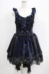 FRILL / 鳥かご刺繍フリルジャンパースカート  ネイビー×ブラック H-25-06-07-028-HN-OP-KB-ZT081