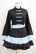 NieR Clothing / フリル付きフレア袖配色ワンピース【DESIGN CHINA】 F 黒×サックス H-25-06-07-031-PU-OP-KB-ZH