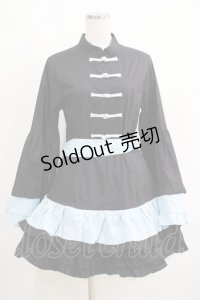 NieR Clothing / フリル付きフレア袖配色ワンピース【DESIGN CHINA】 F 黒×サックス H-25-06-07-031-PU-OP-KB-ZH