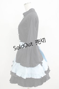 画像2: NieR Clothing / フリル付きフレア袖配色ワンピース【DESIGN CHINA】 F 黒×サックス H-25-06-07-031-PU-OP-KB-ZH
