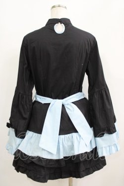 画像3: NieR Clothing / フリル付きフレア袖配色ワンピース【DESIGN CHINA】 F 黒×サックス H-25-06-07-031-PU-OP-KB-ZH