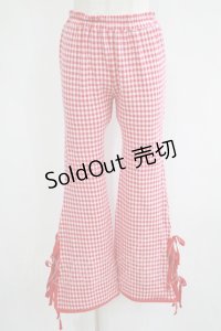 Candy Stripper / GINGHAM RIBBON FLAREパンツ  レッド H-25-06-07-034-PU-PA-KB-ZH