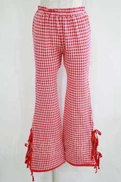 画像1: Candy Stripper / GINGHAM RIBBON FLAREパンツ  レッド H-25-06-07-034-PU-PA-KB-ZH