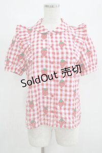 Candy Stripper / BE MY STRAWBERRYシャツ  レッド H-25-06-07-045-PU-BL-KB-ZH