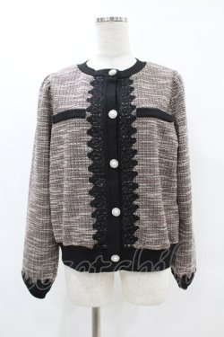 画像1: axes femme / ファンシーツイードカットカーディガン M ブラック H-25-06-07-1064-AX-TO-NS-ZH