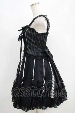 画像2: FRILL / 鳥かご刺繍ストライプ切替ジャンパースカート  黒 H-25-06-07-001-HN-OP-KB-ZH