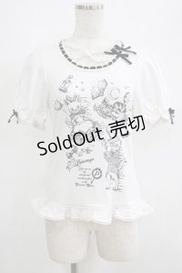 PUTUMAYO / プリントパフカットソー  白×黒 H-25-06-07-050-PT-TO-KB-ZH