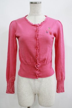 画像1: Emily Temple cute / モチーフ刺繍ニットカーディガン  ピンク H-25-06-07-054-ET-TO-KB-ZH