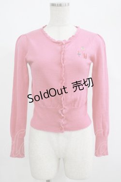 画像1: Emily Temple cute / モチーフ刺繍ニットカーディガン  ピンク H-25-06-07-054-ET-TO-KB-ZH