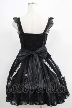画像3: FRILL / 鳥かご刺繍ストライプ切替ジャンパースカート  黒 H-25-06-07-001-HN-OP-KB-ZH