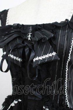 画像4: FRILL / 鳥かご刺繍ストライプ切替ジャンパースカート  黒 H-25-06-07-001-HN-OP-KB-ZH