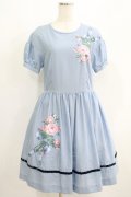 Jane Marple / Rose Bouquetデコパージュワンピース  ブルーグレイ H-25-06-07-014-JM-OP-KB-ZH