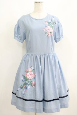 画像1: Jane Marple / Rose Bouquetデコパージュワンピース  ブルーグレイ H-25-06-07-014-JM-OP-KB-ZH