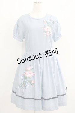 画像1: Jane Marple / Rose Bouquetデコパージュワンピース  ブルーグレイ H-25-06-07-014-JM-OP-KB-ZH
