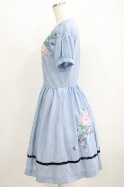 画像2: Jane Marple / Rose Bouquetデコパージュワンピース  ブルーグレイ H-25-06-07-014-JM-OP-KB-ZH