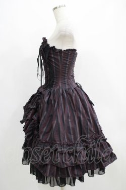 画像2: ATELIER PIERROT / ストライプバッスルコルセットワンピース  ボルドー H-25-06-08-002-EL-OP-KB-ZH