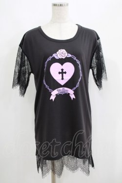 画像1: HELL CAT PUNKS / レース切り替えTシャツワンピ F 黒 H-25-06-08-029-PU-OP-KB-ZH