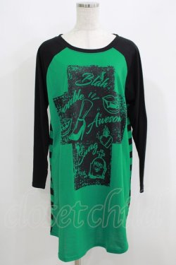 画像1: HELL CAT PUNKS / ラグランワンピース F 黒×緑 H-25-06-08-034-PU-OP-KB-ZH