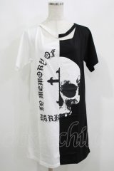HELL CAT PUNKS / バイカラーロングTシャツSKULL F 黒×白 H-25-06-08-045-PU-TO-KB-ZH