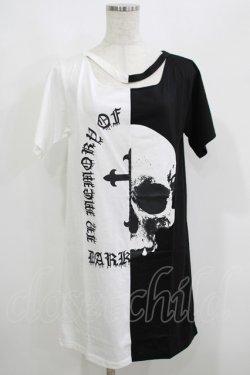 画像1: HELL CAT PUNKS / バイカラーロングTシャツSKULL F 黒×白 H-25-06-08-045-PU-TO-KB-ZH