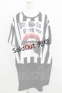 HELL CAT PUNKS / ストライプ切り替えBIG Tシャツ F 黒×白 H-25-06-08-049-PU-TO-KB-ZH