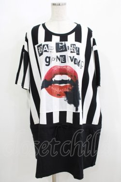 画像1: HELL CAT PUNKS / ストライプ切り替えBIG Tシャツ F 黒×白 H-25-06-08-049-PU-TO-KB-ZH