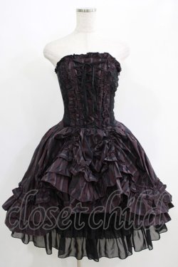 画像1: ATELIER PIERROT / ストライプバッスルコルセットワンピース  ボルドー H-25-06-08-002-EL-OP-KB-ZH