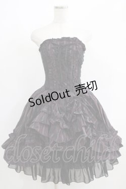 画像1: ATELIER PIERROT / ストライプバッスルコルセットワンピース  ボルドー H-25-06-08-002-EL-OP-KB-ZH