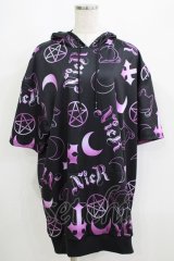 NieR Clothing / 半袖プルパーカー F 黒×紫 H-25-06-09-1051-PU-TO-KB-ZH