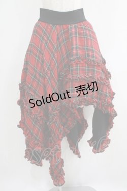 画像1: Na+H / アシンメトリースカート  レッドチェック H-25-06-09-1014-PU-SK-KB-ZH